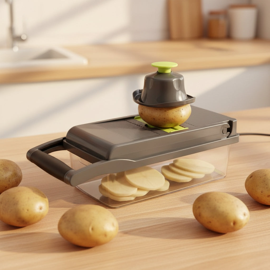 Trancheuse Multifonctionnelle Légumes & Pommes de Terre – Râpe, Coupe-Tranche, Hachoir Manuel Pratique | Accessoire Cuisine Maison