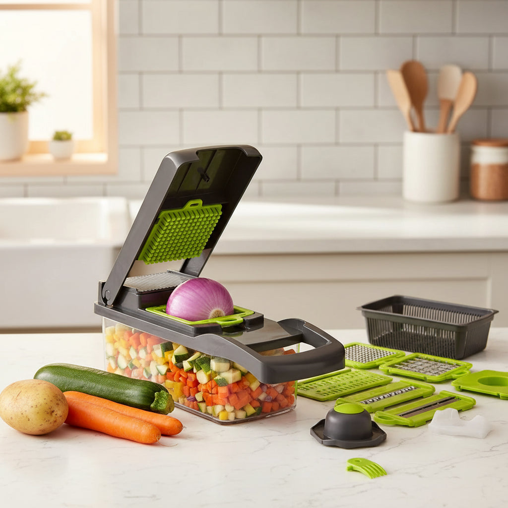 Trancheuse Multifonctionnelle Légumes & Pommes de Terre – Râpe, Coupe-Tranche, Hachoir Manuel Pratique | Accessoire Cuisine Maison