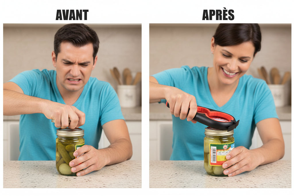 Ouvre-Boîte Multifonction 4-en-1 Antidérapant – Ouvre bocal & Bouteille sans effort | Accessoire Cuisine Pratique