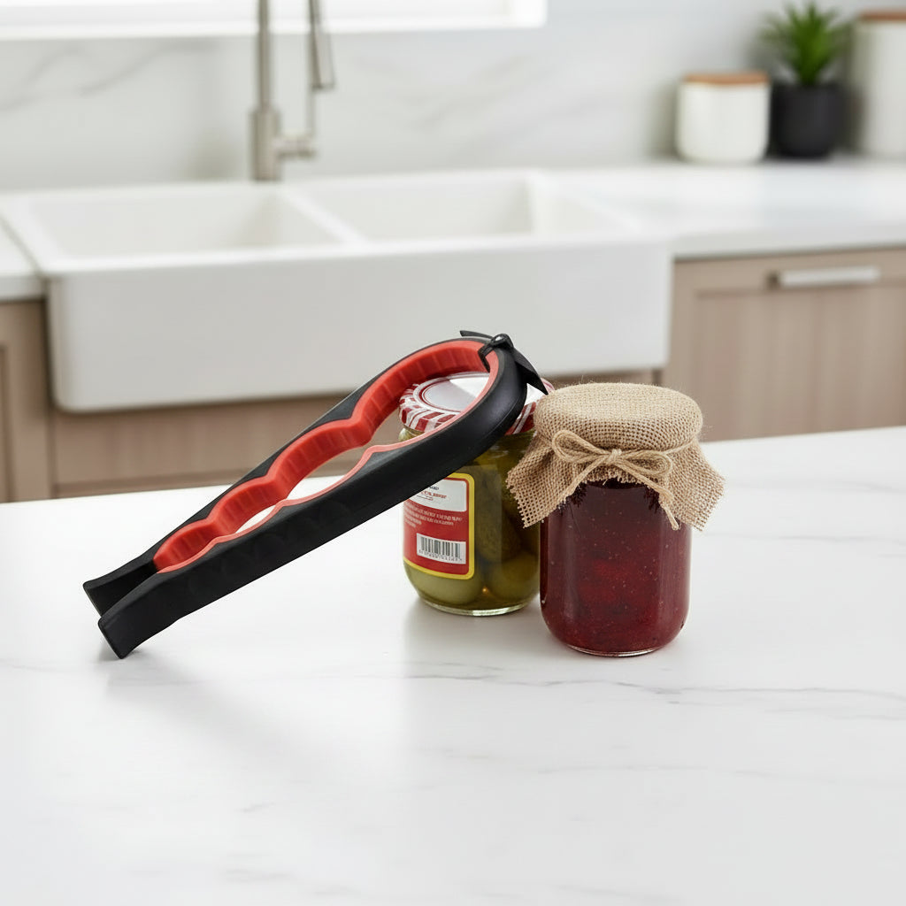 Ouvre-Boîte Multifonction 4-en-1 Antidérapant – Ouvre bocal & Bouteille sans effort | Accessoire Cuisine Pratique