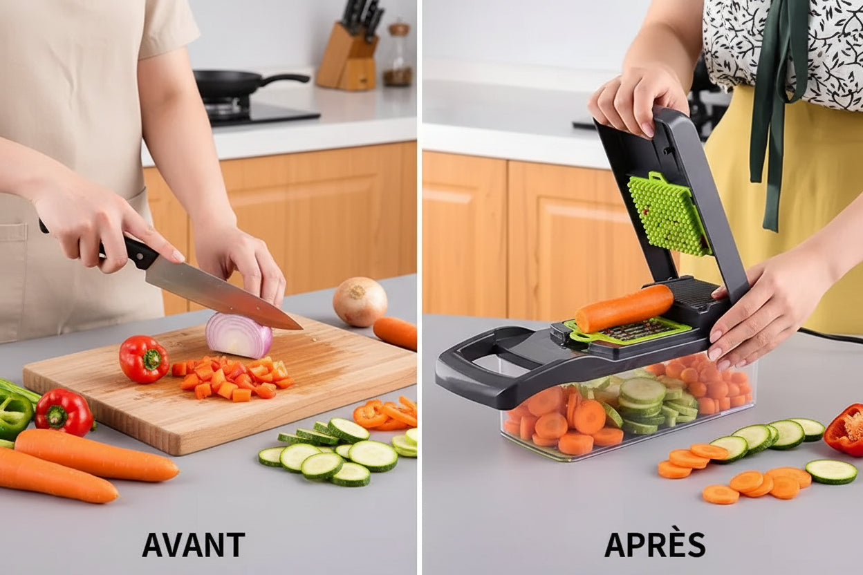 Trancheuse Multifonctionnelle Légumes & Pommes de Terre – Râpe, Coupe-Tranche, Hachoir Manuel Pratique | Accessoire Cuisine Maison