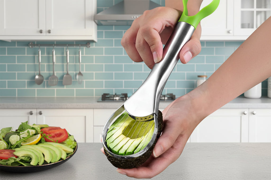 Trancheur d’Avocat 2-en-1 en Acier Inoxydable – Couteau & Éplucheur Multifonction Fruits et Légumes