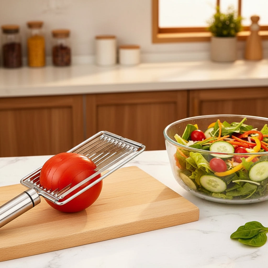 Trancheuse de Tomates en Acier Inoxydable – Coupe Légumes Manuel Rapide pour Fruits, Salades et Sandwichs