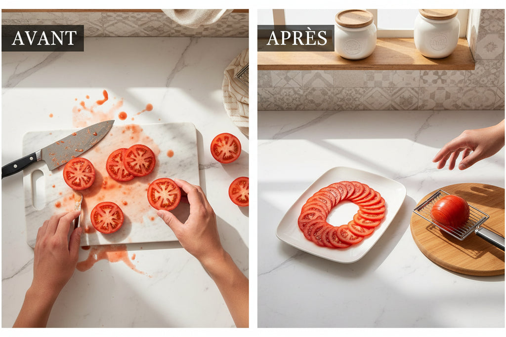 Trancheuse de Tomates en Acier Inoxydable – Coupe Légumes Manuel Rapide pour Fruits, Salades et Sandwichs