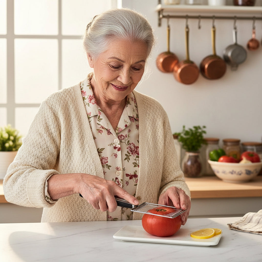 Trancheuse de Tomates en Acier Inoxydable – Coupe Légumes Manuel Rapide pour Fruits, Salades et Sandwichs