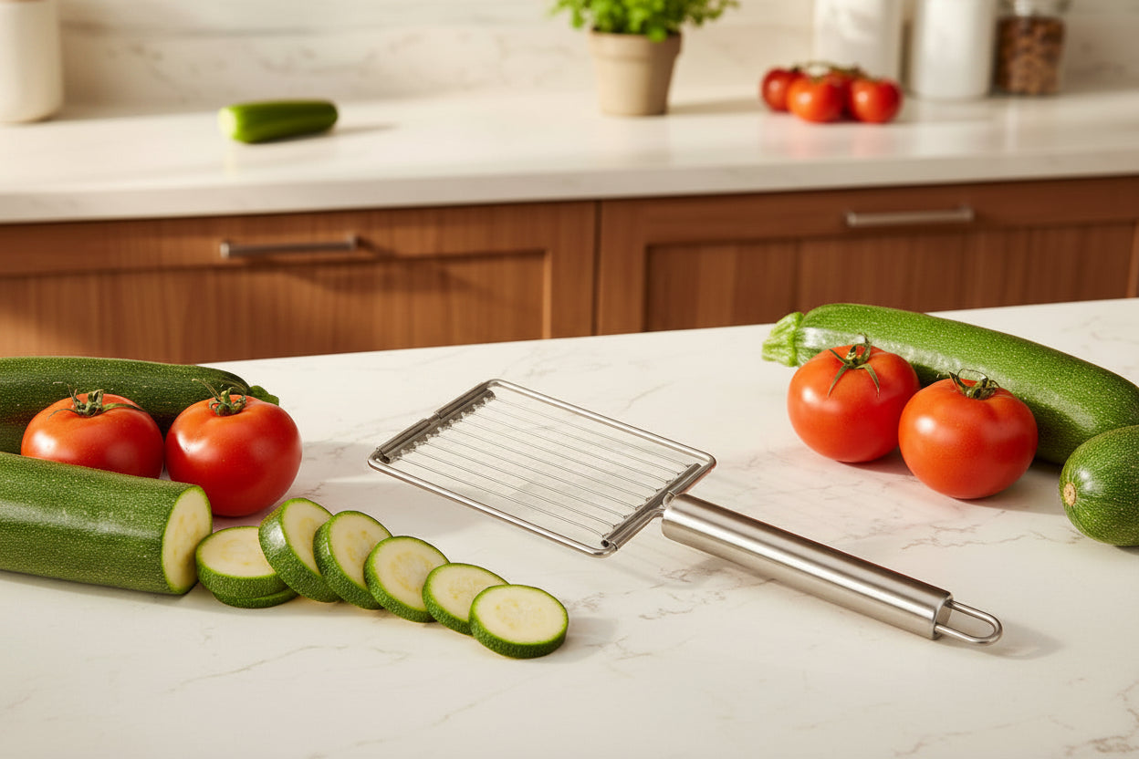 Trancheuse de Tomates en Acier Inoxydable – Coupe Légumes Manuel Rapide pour Fruits, Salades et Sandwichs