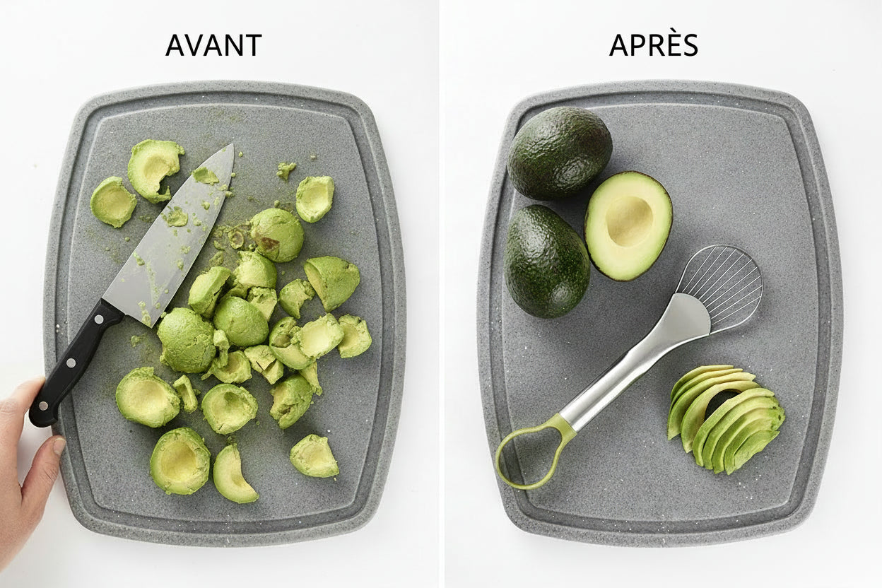 Trancheur d’Avocat 2-en-1 en Acier Inoxydable – Couteau & Éplucheur Multifonction Fruits et Légumes