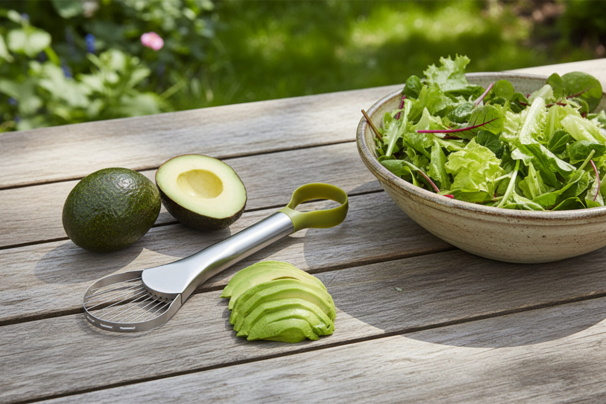 Trancheur d’Avocat 2-en-1 en Acier Inoxydable – Couteau & Éplucheur Multifonction Fruits et Légumes