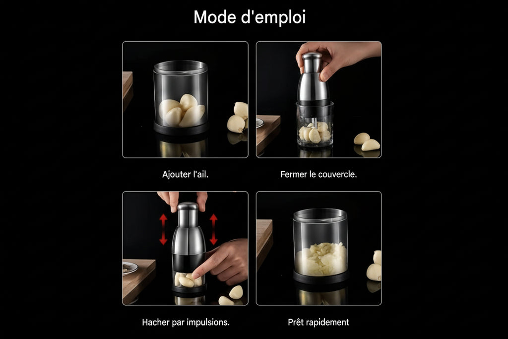 Mini presse ail échalotte oignon  en acier inoxydable. Compact, robuste et facile à nettoyer