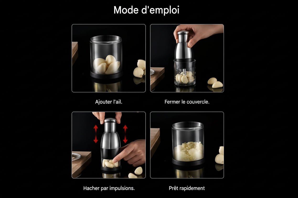 Mini presse ail échalotte oignon  en acier inoxydable. Compact, robuste et facile à nettoyer