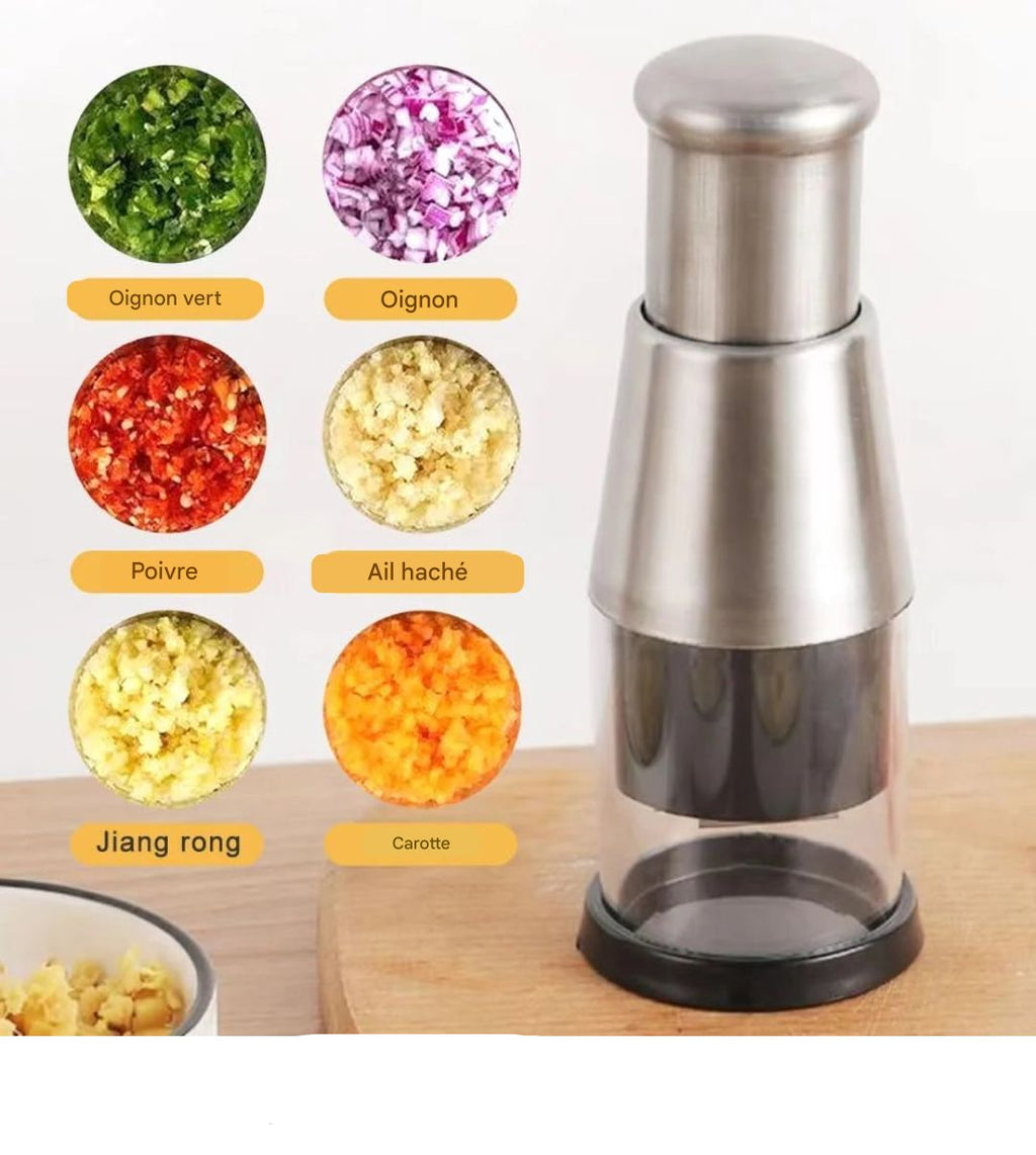 Mini presse ail échalotte oignon  en acier inoxydable. Compact, robuste et facile à nettoyer