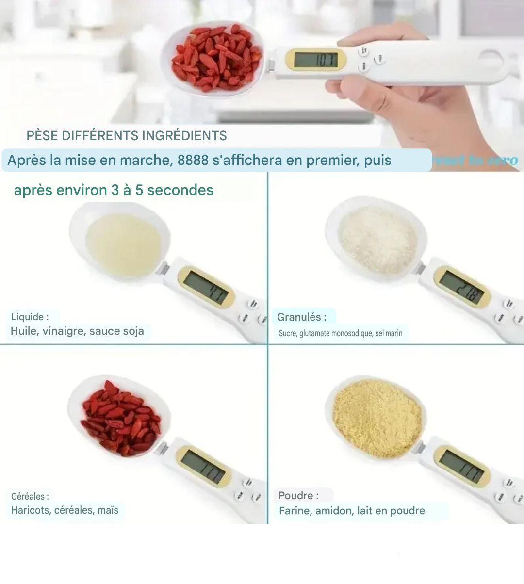 Balance de cuisine numérique électronique LCD, cuillère, balance alimentaire haute précision, farine, lait, café en poudre, mesure du poids, 0.1-500g