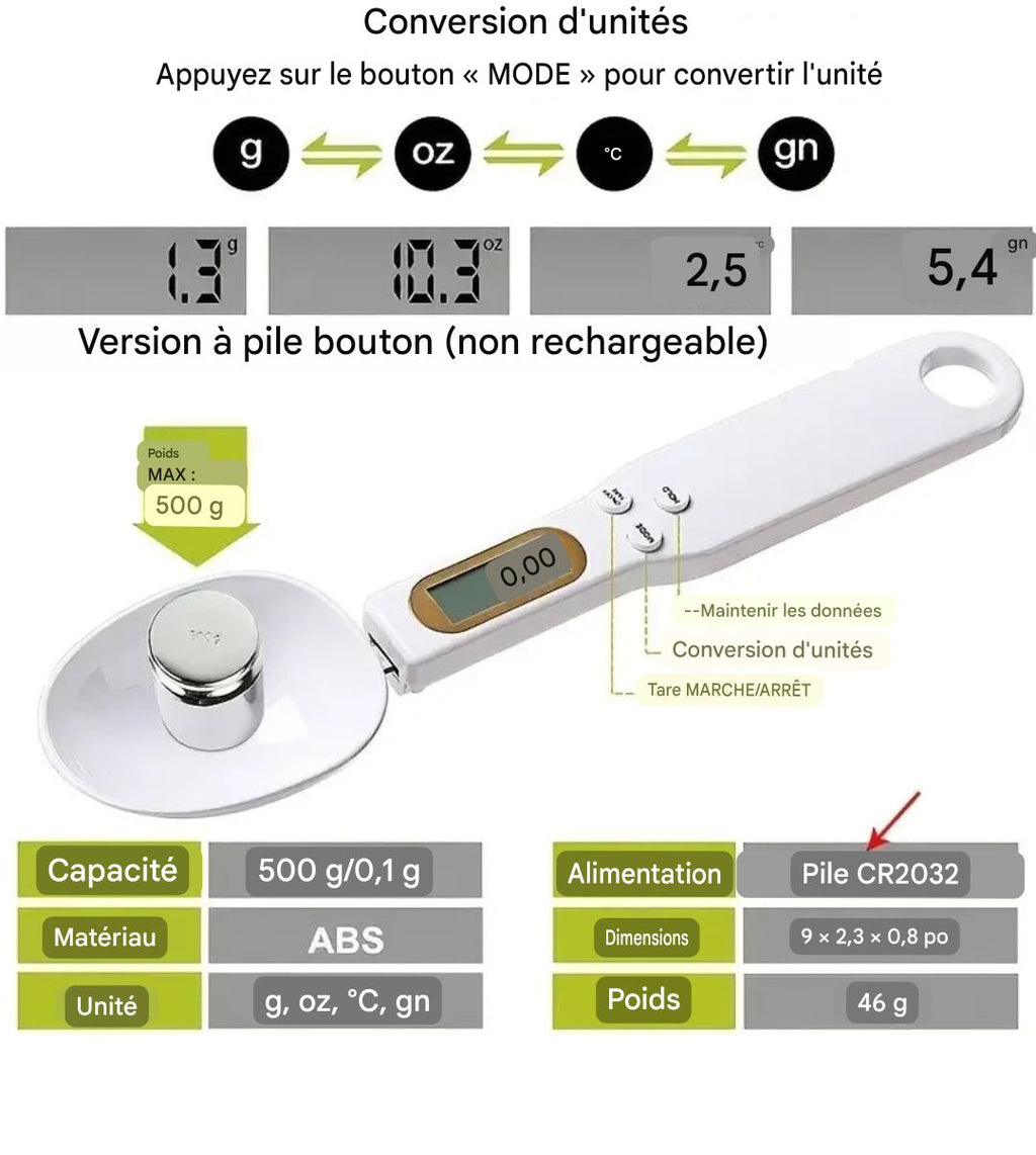 Balance de cuisine numérique électronique LCD, cuillère, balance alimentaire haute précision, farine, lait, café en poudre, mesure du poids, 0.1-500g
