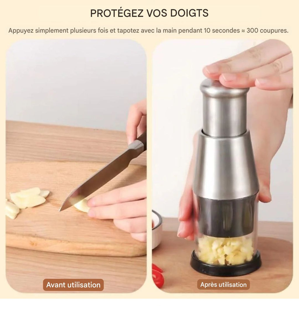 Mini presse ail échalotte oignon  en acier inoxydable. Compact, robuste et facile à nettoyer