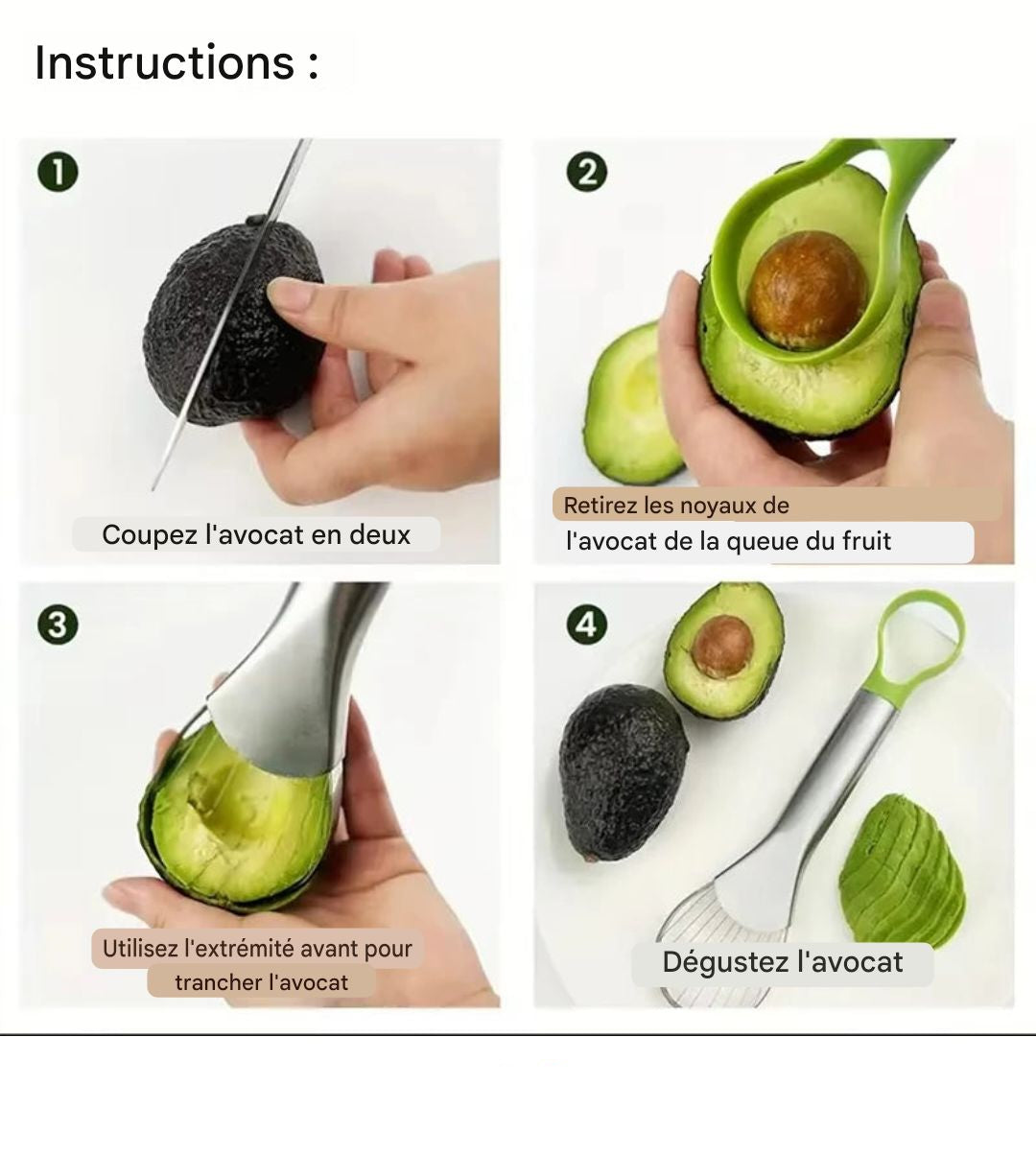 Trancheur d’Avocat 2-en-1 en Acier Inoxydable – Couteau & Éplucheur Multifonction Fruits et Légumes