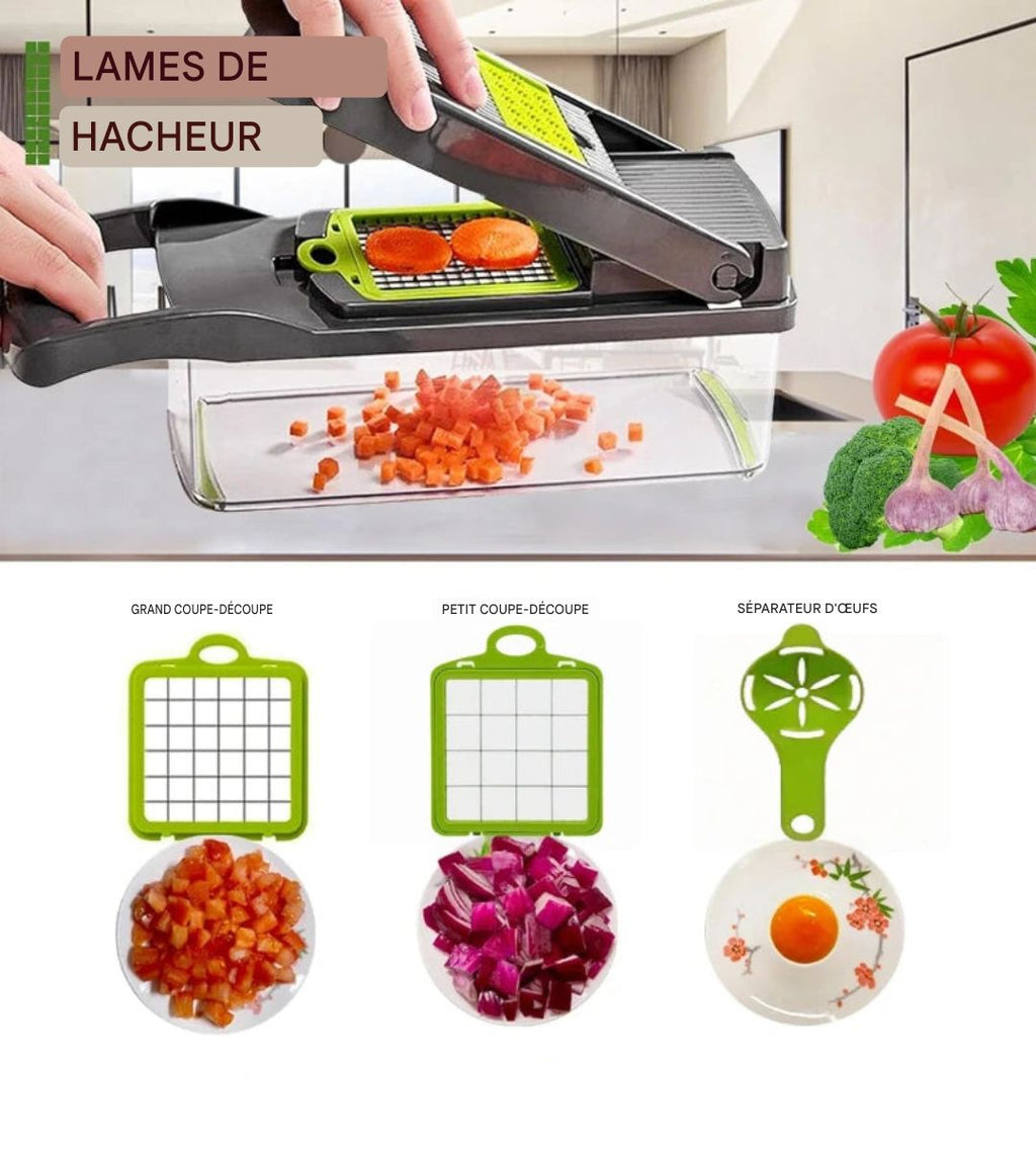 Trancheuse Multifonctionnelle Légumes & Pommes de Terre – Râpe, Coupe-Tranche, Hachoir Manuel Pratique | Accessoire Cuisine Maison