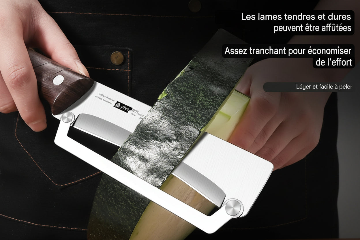 Éplucheur Fruits et Légumes en Acier Inoxydable – Manche en Bois Ergonomique, Outil de Cuisine Multifonction
